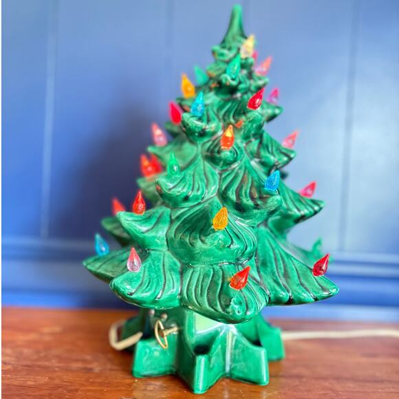 Vintage Musical Ceramic Light-Up Christmas Tree Retro Green Holiday Decor X-mas - Picture 4 of 9